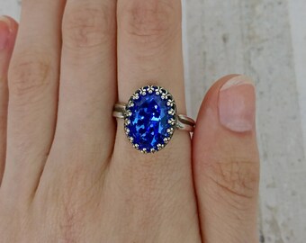 Sapphire Large Stone Swarovski Crystal Ring