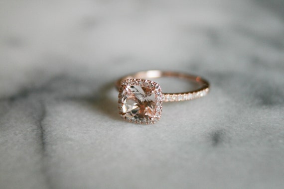 Diamond Halo Rose Gold Morganite Engagement Ring Rose Gold