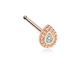 Rose Gold Mandala Ornate Sparkle Nose Stud Ring
