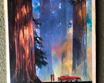 California Redwood decoupage, on distressed wood.