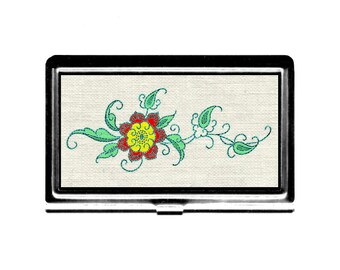 Sewing Quilting Needle Case holder Vintage embroidery design Red Flower chain stitch image gift for quilter needle minder