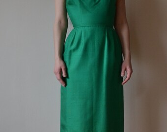 1950's Emerald Green Silk Dress