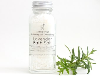Bath Salts Lavender , essential oil bath salt, 4oz jar bath and body gift, bath soak, bath and body products, stocking stuffers for women