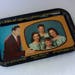 Lawrence Welk, Lennon Sisters, Metal tray, 9" x 14", musical border, champagne goblets, bubbles, retro tray, 1960s souvenir, anda 1 anda 2
