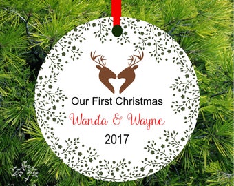 Our First Christmas Ornament First Christmas Married Mr & Mrs Ornament | Woodland Deer Ornament | Fawn Holiday Ornament | 1st Christmas Gift