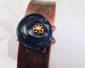 Copper cuff w lampwork glass XC