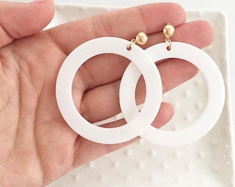 Twiggy Hoops, White Acrylic Hoop Earrings