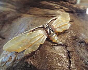 Art Deco "Georges Flamand" Carved Horn Moth Brooch