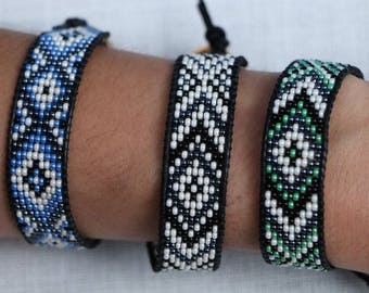 Leather Wrap Boho Beaded Bracelet Aztec