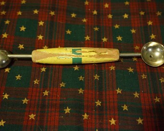 Vintage Melon Baller with Wood Yellow Handle Kitchen Utensil Yellow Handle Kitschy Kitchen Utensil