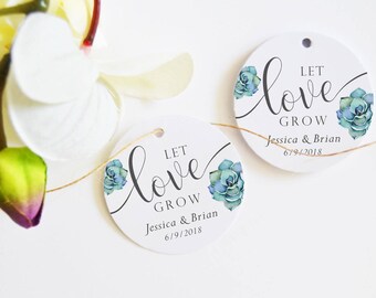 Succulent Favor Tags, Let Love Grow Tags, (24) Wedding Favor Tags, Floral Tags, Personalised Favor Tags