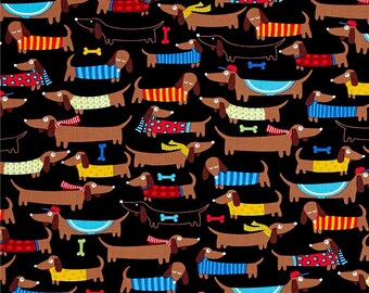Dachshunds on Black from Timeless Treasures Fabrics