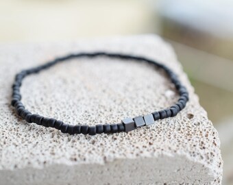 Matte bead bracelet mens bead bracelet mens bracelet matte black bead bracelet mens anklet
