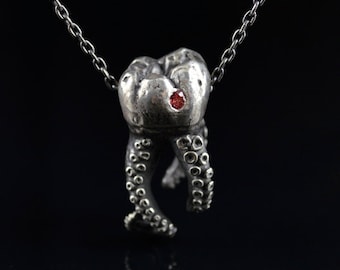 SALE Sapphire Wisdom Tooth Tentacle Pendant, Octopus jewelry, tentacle jewelry, OctopusME, Molar, sterling silver