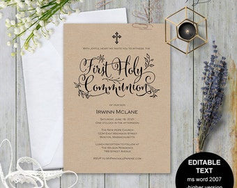 First communion invitation, first communion invite, Printable first communion, first holy communion , Invitation template, #S11-FCI