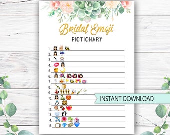 Bridal Shower Game pictionary, Bridal Pictionary, emoji pictionary bridal shower game, Wedding Shower Game, Bachelorette, Succulent game G01