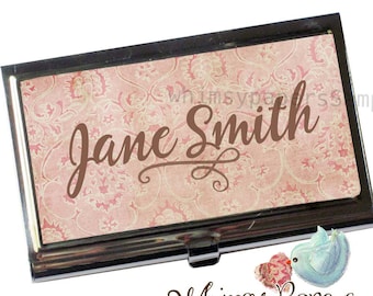 Pnk Damask Business Card Holder - Personalized FREE!
