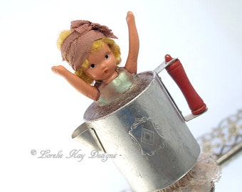 I Love Coffee Art Doll Sculpture Little Girl Assemblage Art Doll Nursery Art Kitchen Art Decoration Baby Shower Gift