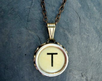 Initial Necklace - Typewriter Key Necklace - Initial T