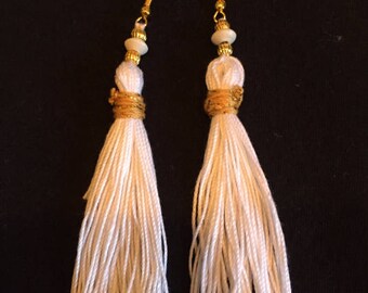 White and Gold Tassel Earrings