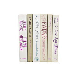 Beige White Decorative Books, Pink Purple Book Set, Ivory BOok Collection, Home Decor, Wedding Centerpiece, Instant Library, BOok Decor