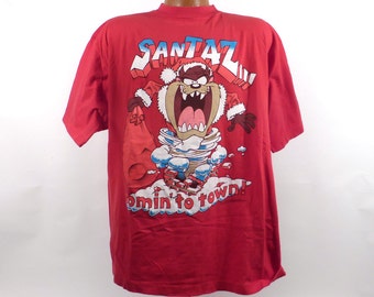 Ugly Christmas Sweater Vintage Shirt Tree Santa taz men's size M