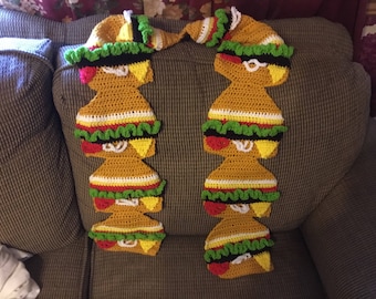 Crochet cheeseburger scarf
