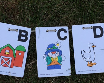 Alphabet bunting - A,B,C - flash cards - over 10 foot long - great for nursery or preschool wall - learning - educational - colourful