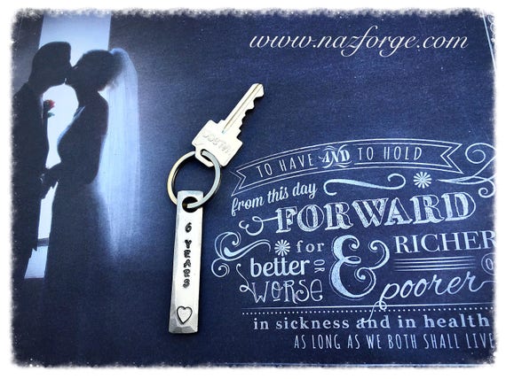  6th  Year Iron  Wedding  Anniversary  Keychain Gift  Idea for Wife