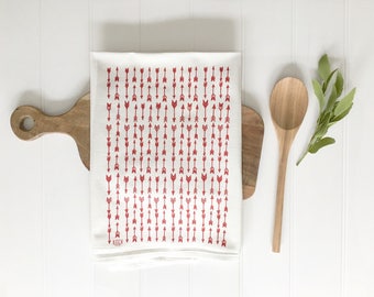 Tea Towel - Red Arrows Flour Sack Modern Rustic Kitchen Screen Printed Cotton Dish Cloth Woodland Home Decor Minimalist