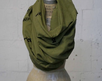 Green Scarf , Screen Printed, Fashion Accessories, Large Scarves, Spring Scarves