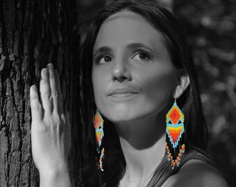 Beaded native rainbow earrings