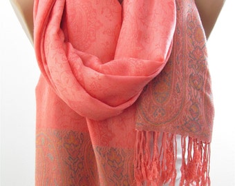 Valentines Gift For Her Silk blend Pashmina Scarf Peach Scarf Shawl Fall Winter Scarf Peach Wedding Shawl Scarf Wrap Mom Fashion Accessory
