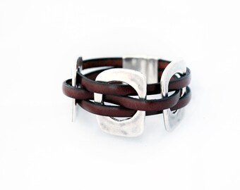 Leather cuff bracelet for women, Leather bracelet for women, multi strand cuff, layering bracelet, women gift, gift for wife, magnetic clasp