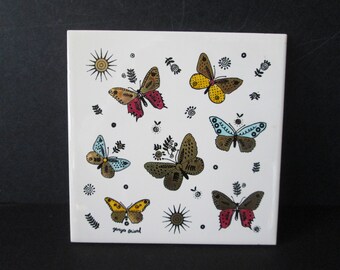 Vintage Georges Briard MCM Trivet Butterflies 22k Gold
