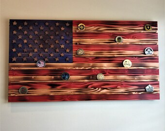 Medium US Flag Challenge Coin Display (13"X24")