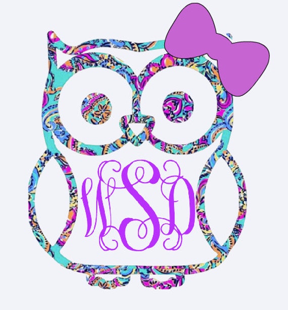 Download Items similar to Lilly Inspired Owl Monogram, Owl Monogram, Lilly Monogram, Decal, Monogram ...