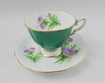 Royal Standard "Scots Emblem" Green Tea Cup and Saucer, Thistles, Vintage Bone China