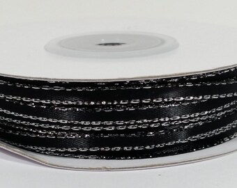 Satin Ribbon with Silver Edge - Black