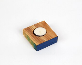 Reclaimed wood tea light candle holder - small