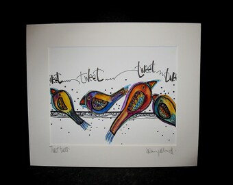 Tweet tweet...bird song. An original mixed media painting by Suzanne Patterson.