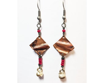 Etched Copper Earrings, Dangle Earrings - Free Domestic Shipping