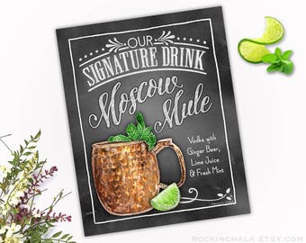 Download - Moscow Mule Signature Drink Sign with Chalkboard Border - AS IS - PRINTABLE Party Decoration - Instant Download