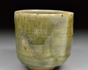 Unique Subtle Handmade Stoneware Yunomi glazed with Celadon, fired in reduction with a trace of Carbon Trapping
