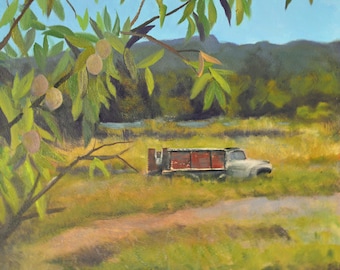 Original landscape oil painting fine art paintings old truck landscape painting original oil painting rural painting mountain meadow artwork