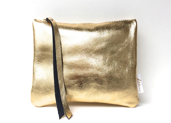 Leather pouch gold, gold leather purse, small leather bag gold