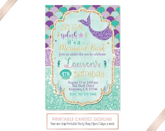 No photo Mermaid Invitation Mermaid Birthday Invitation Teal Purple Gold Mermaid Invitation Under The Sea Invitation Mermaid Birthday Party