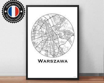 Affiche Varsovie Pologne Minimalist Map - City map, Poster de ville, Décoration murale, Plan de ville, carte