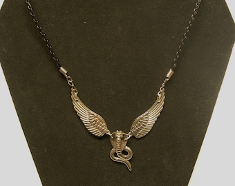 Silver Cobra Cross or Winged Flying Cobra Pendant Necklace