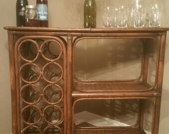 Vintage rattan Bar - Wicker Bar - Rattan Bar - Vintage Bar - Mid Century Bar - Bamboo Bar - Wine Rack Table - Wine Bar - Wine
